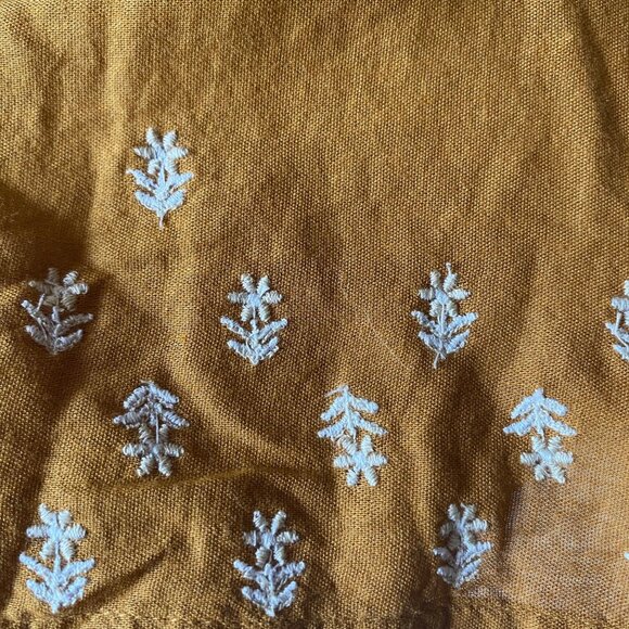 Old Navy Women Mustard Short Sleeve Smocked Peasant Blouse Embroidery  L - Picture 5 of 7